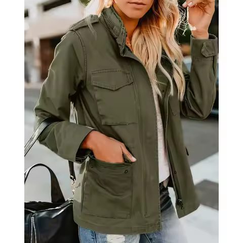 Women Zipper Jacket Autumn Female Outerwear Long Sleeve Casual Streetwear Coat Windbreaker omen Stand Collar  Jackets