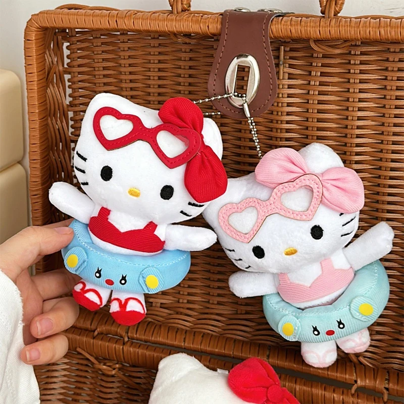 Kawaii Cute Anime Sanrio Swimming Circle Hello Kitty Doll Keychain Pendant For Women Girls Cartoon Backpack Decoration Gifts