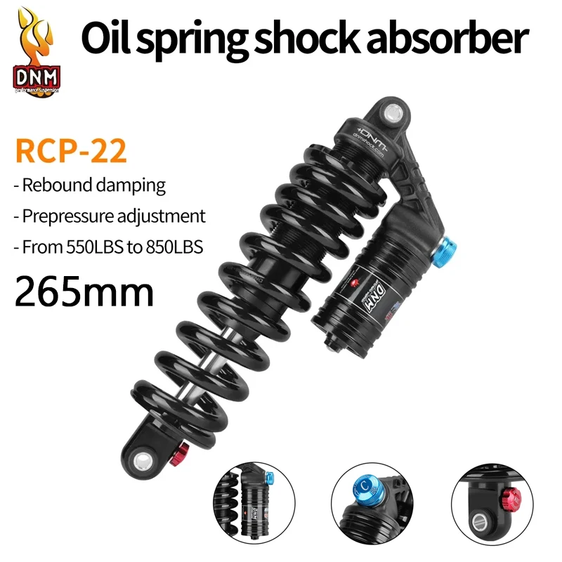 

DNM RCP-22 Mountain Bike Shock Absorber 265mm Spring Gradient Pound Number 550LBS 850LBS For AM/FR/DH Bike Rear Shock Absorber
