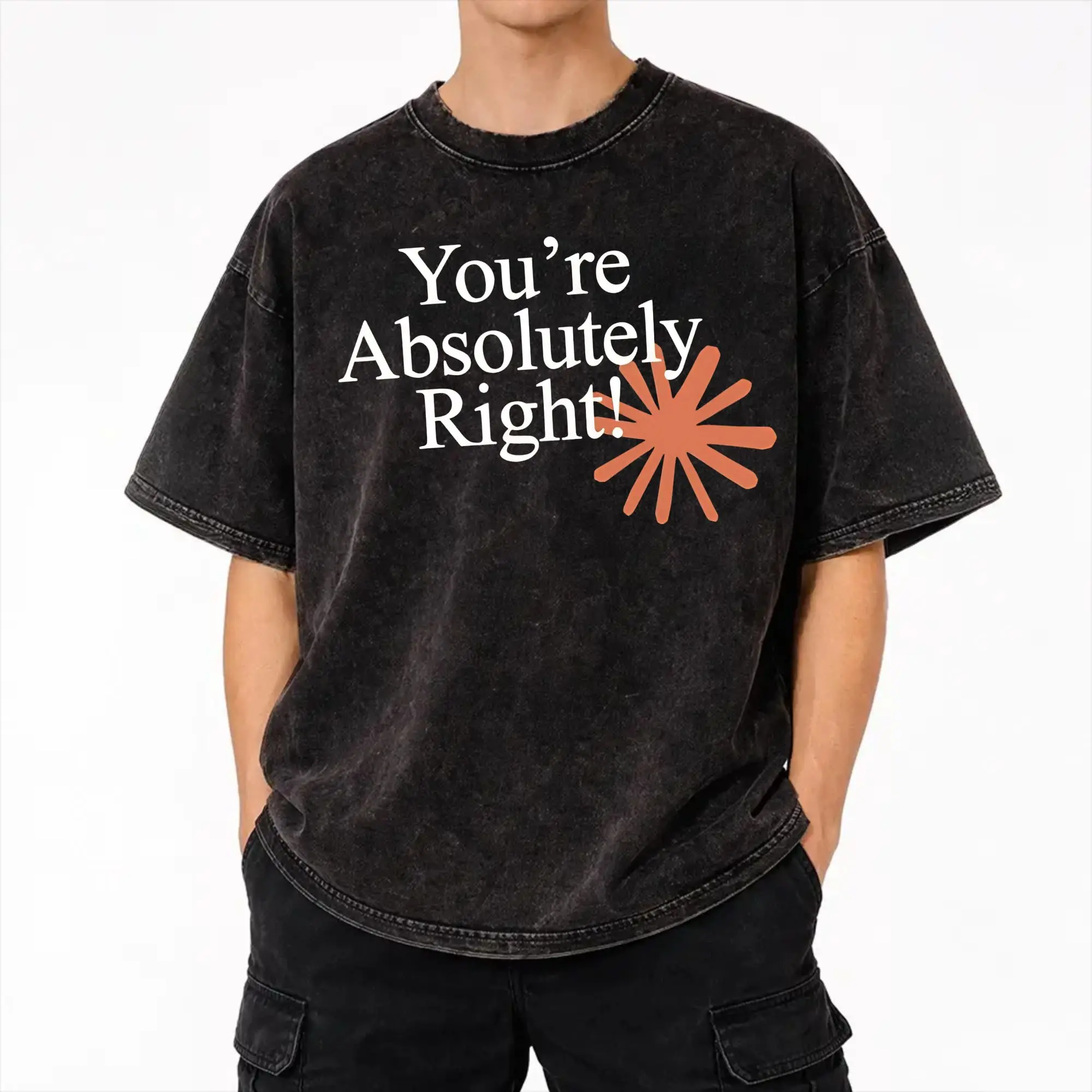 Harajuku Washed Shirts Claude Code You're Absolutely Right  Merch Novelty T Shirt Streetwear 100% Cotton Summer Tee Shirt
