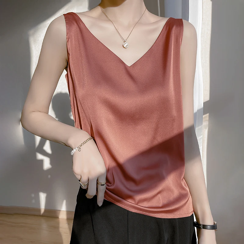 Women Tops Solid Spring Summer Casual Basic Tops Sexy V-neck Tank Tops Office Lady Black White Top 2026 Fashion Korean Tank Top