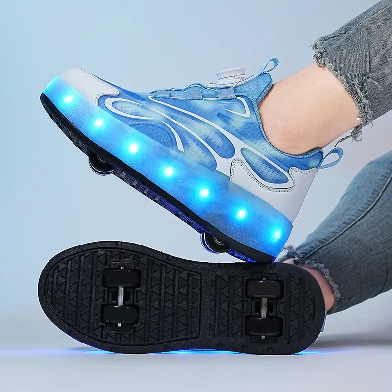

2025 Children Glowing Roller Skates Shoes Student Four-wheel Outdoor Detachable Sport Deformation Parkour Runaway Boy Girl Gift