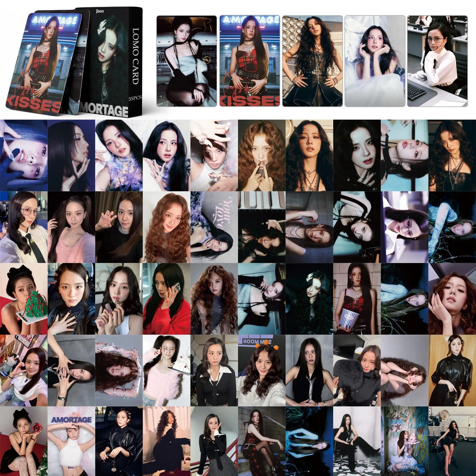 Kpop 55pcs المشاهير النسائية الكورية باللون الوردي والحبر بطاقات JISOO الصغيرة بطاقات AMORTAGE. طباعة مصنع الذهب الطرفية