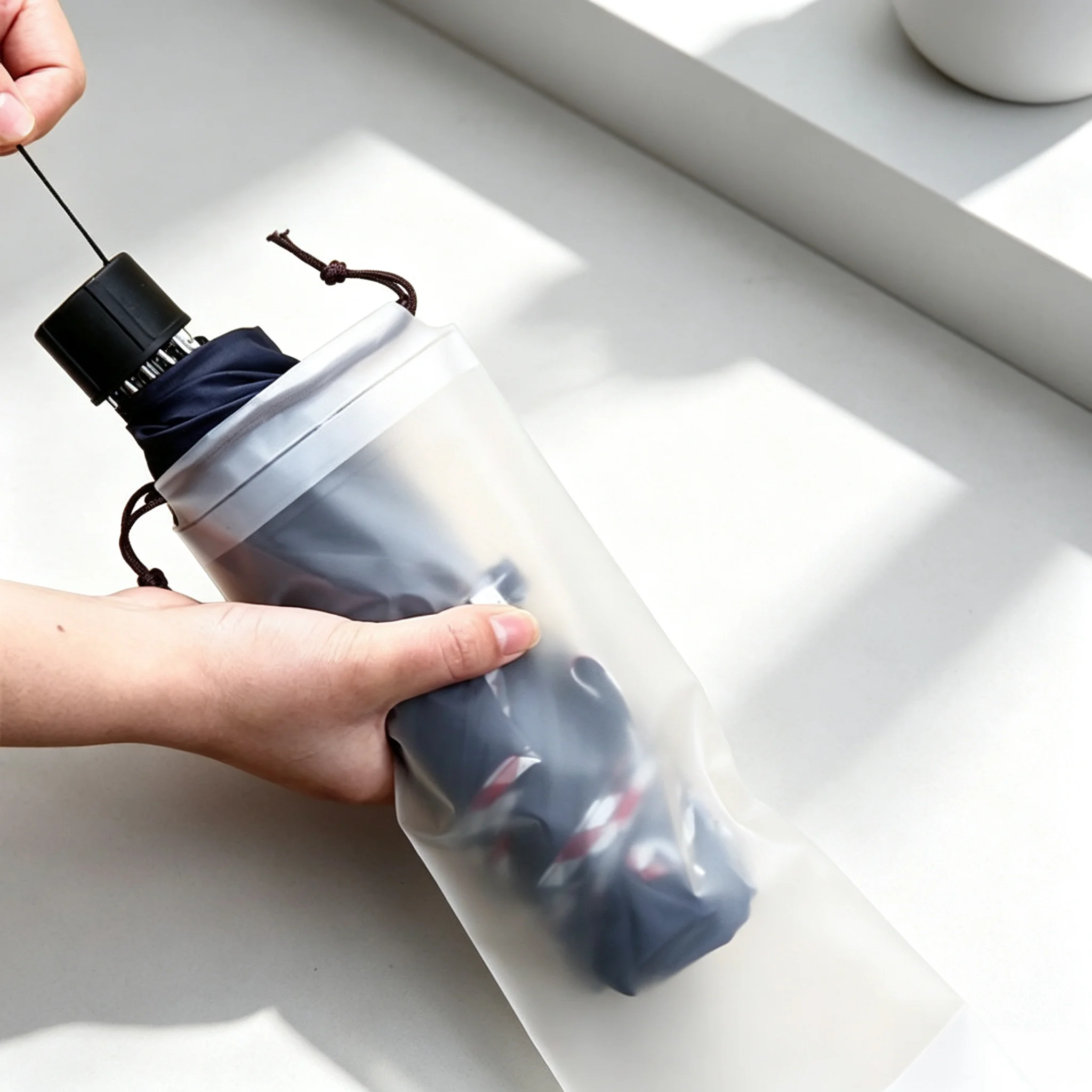 Translucent Plastic Drawstring Umbrella Storage Bag Waterproof Anti-Dirty Reusable Portable Cover Sleeve for Home Travel 2PCS