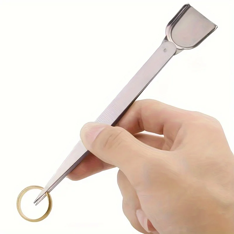 1PC Slotted Gemstone Clip with Spatula Stainless Steel Diamond Clip Tweezers Jewelry Gold Tools Tweezers