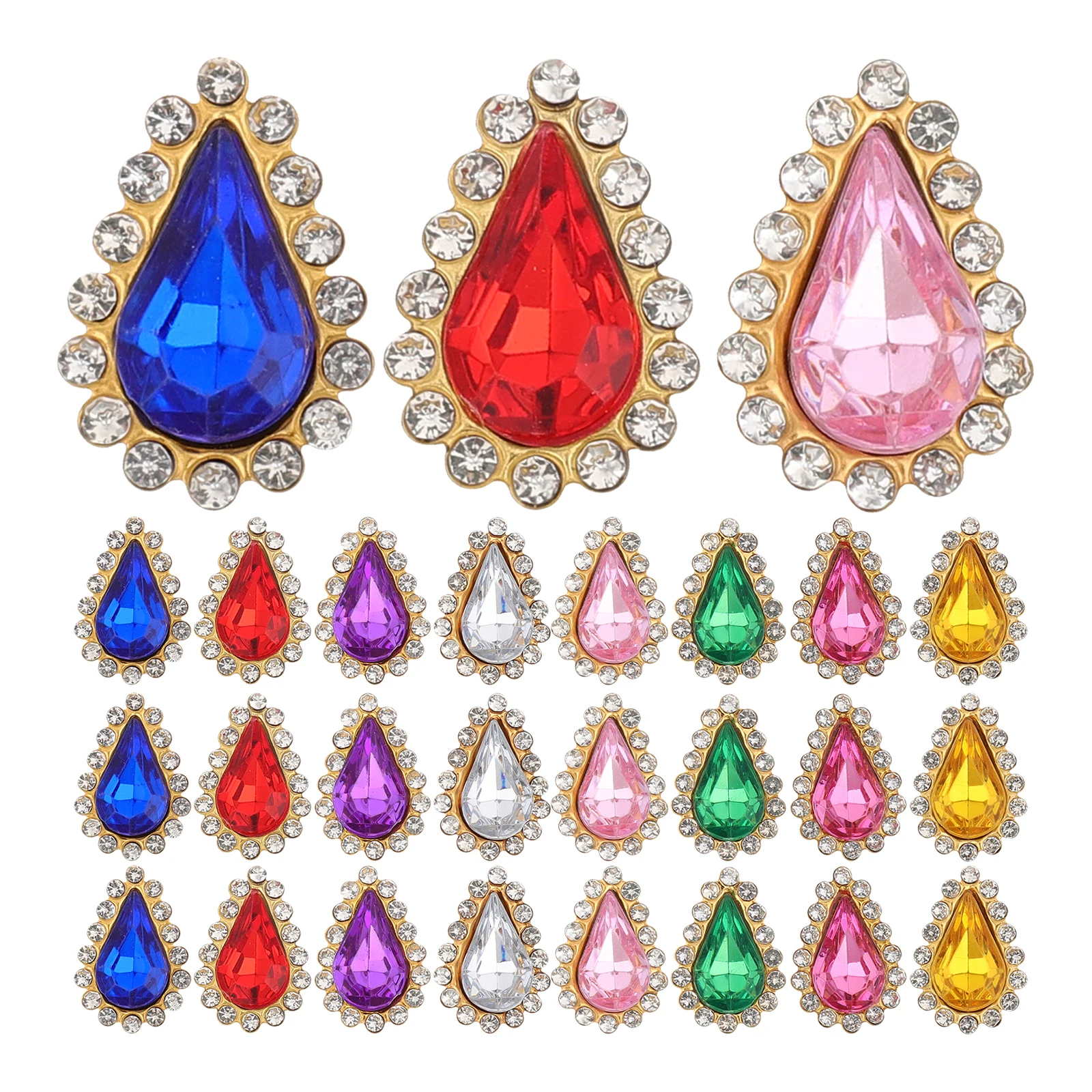 

100pcs Sunflower Hand Sew Stones Teardrop Rhinestones Double Layer Metal Colored Jewelry Making Craft Supplies For Hair