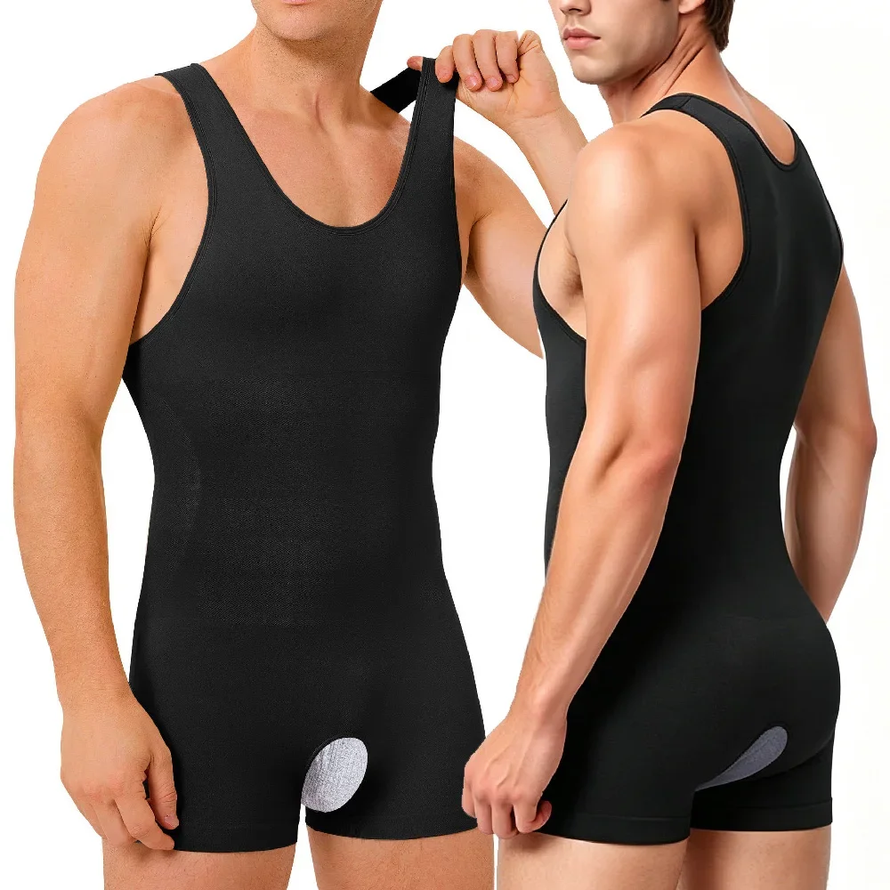 1PCS Men Shapewear Bodysuit Tummy Control Abdomen Compression Slimming Bodysuit Sleeveless Open Crotch Undershirt Body Shaper