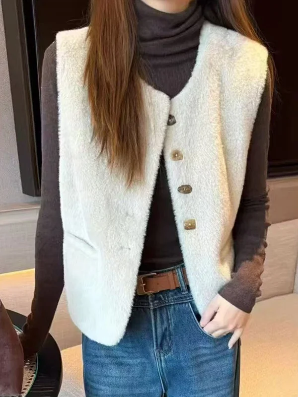 

Круглый жилет Ne Svel Fce, женская верхняя одежда из смеси хлопка с пуговицами, осенне-зимняя мода