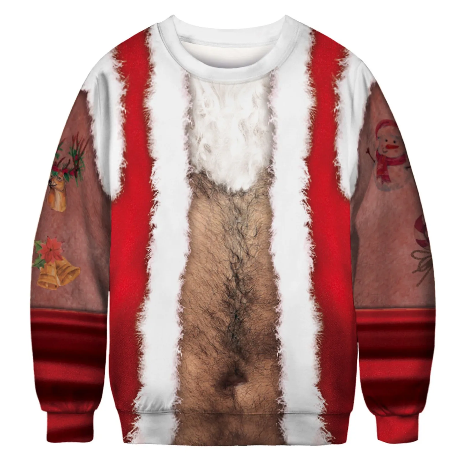 Men Women Christmas Ugly Sweater Funny Chest Hair Print Long Sleeve Round Neck Pullovers Sweatshirts With Pocket Autumn Clothes