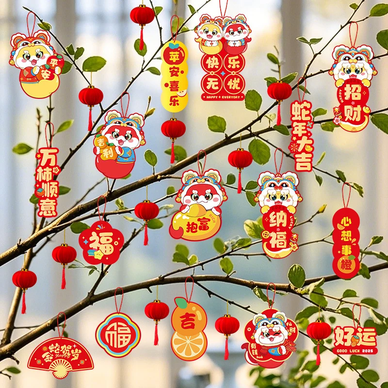 بطاقات المعايدة للعام الجديد الكرتون الأفعى نعمة قلادة هدية بطاقة حمراء معلقة العلامات 2025 CNY مهرجان الربيع ديكور المنزل الطرف