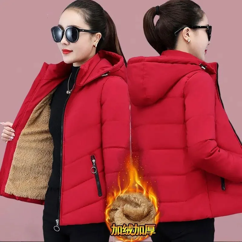 2025 nuevas mujeres agregar Chaqueta de algodón de terciopelo mujer invierno polar capucha cálida abrigo de moda señoras chaquetas acolchadas