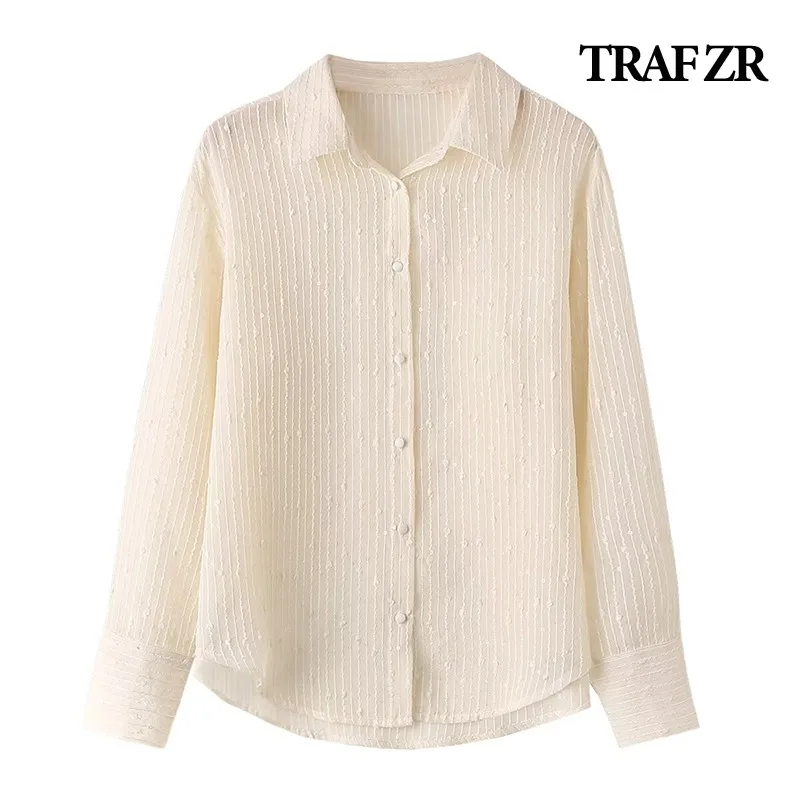 TRAF ZR Elegant and Youth Woman Blouses 2024 Sequins white Long Sleeve Blouses for Women Office Outfits Shirt Luxury Tops