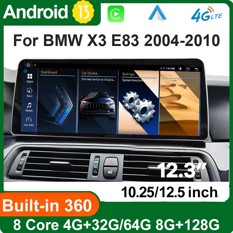 

Car Video Multimedia Player For Bmw X3 E83 2004 - 2009 Android 13 GPS Navigation Carplay Auto Stereo Radio Touch Screen 360 Cam