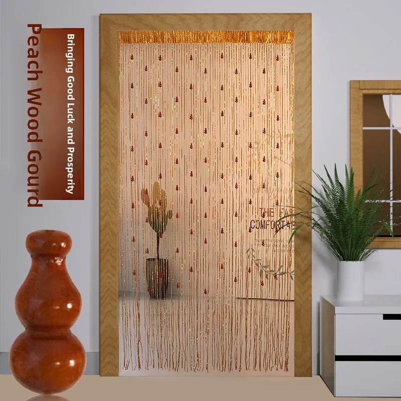 

l персиково-деревянная тыквенная дверная занавеска, занавеска-перегородка, серебряная занавеска из тира для гостиной, декоративная подвесная занавеска в виде батомы...