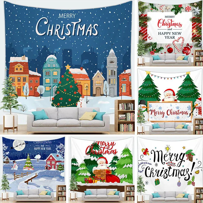 Merry Christmas Tapestry Wall Hanging Cartoon Santa Claus Christmas Tapestry Wall Hanging Home Decoration Christmas Tapestry