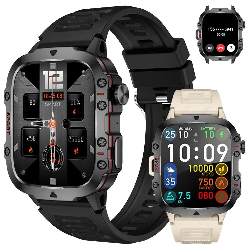 LIGE New Smart Watch 1.96 Inch Screen 420 mAh Bluetooth Call Voice Assistant Watch Sports Fitness Waterproof Smartwatch For Men