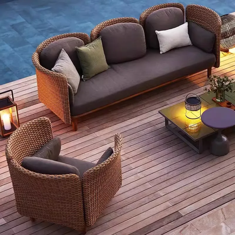 Outdoor South East Asia rattan sofa courtyard outdoor villa creative rattan chair combination outdoor garden waterproof furnitur