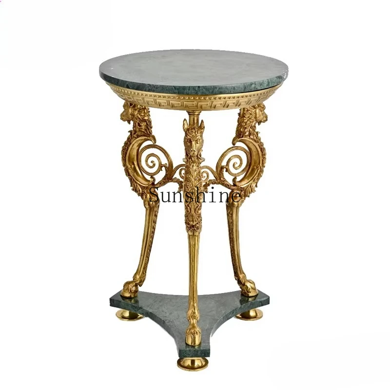 

Italian brass carving green marble versatile round table