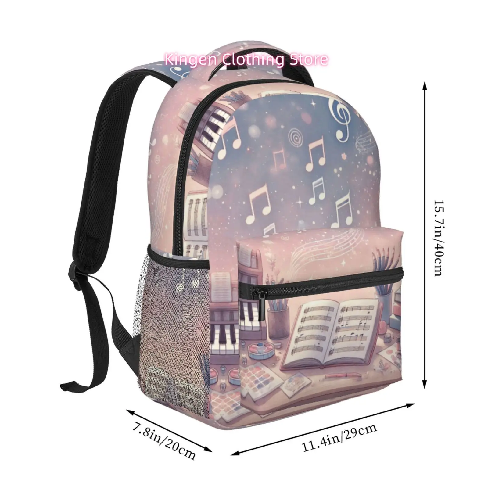 Dreamy Music Notes And Art Desk Print Backpack, Oxford Cloth Adjustable Strap Casual Daypack, for Daily Commute, Weekend Trips A
