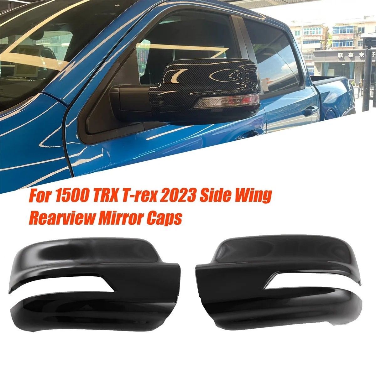 AD05-1Pair Car Rearview Mirror Cover Trim for Dodge Ram 1500 TRX T-Rex 2023 Side Wing Rear Mirror Caps Carbon Fiber