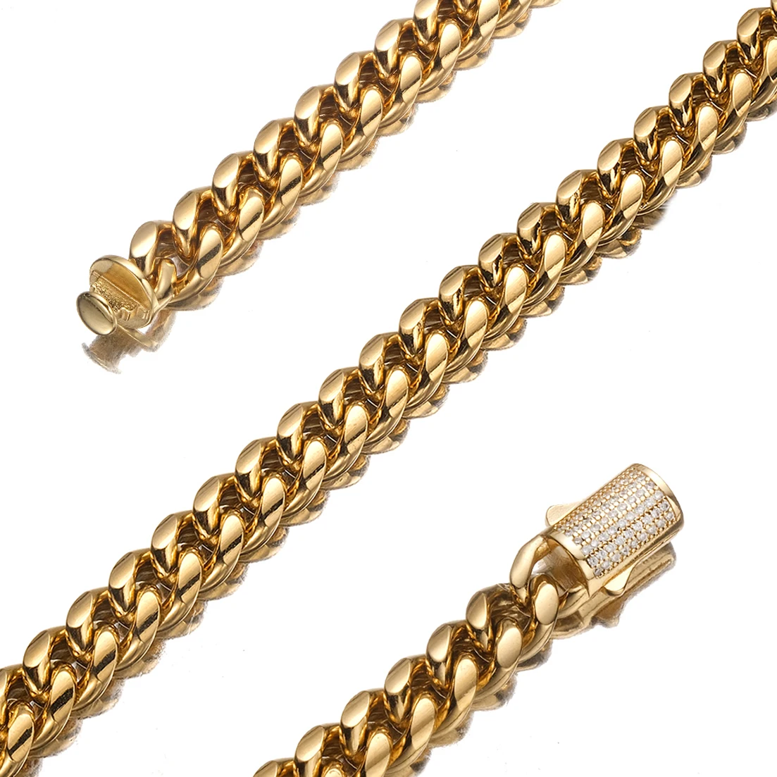 

10mm New Trendy Jewelry 316L Stainless Steel 18k Gold Plated Miami Cuban Curb Link Chain Men Women Necklace Xmas Gift