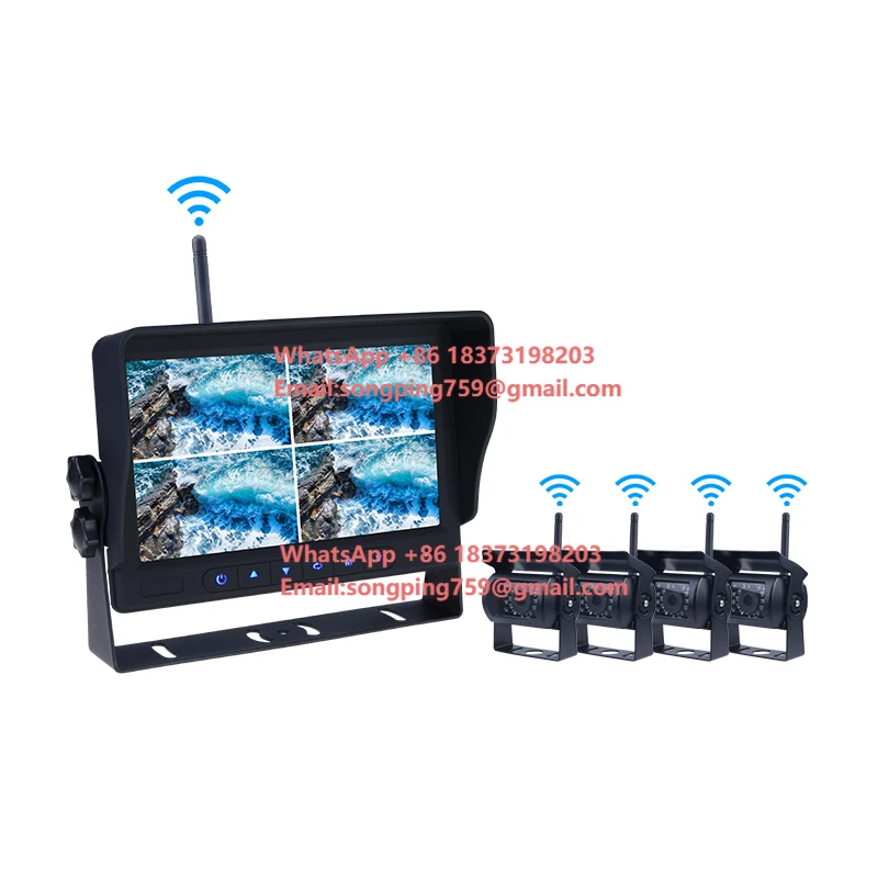 4-channel 7Inch AHD Wireless Truck Bus Reverse Backup Camera Monitor System for Car Trucks, Bus, Campers RV Travel Trailers