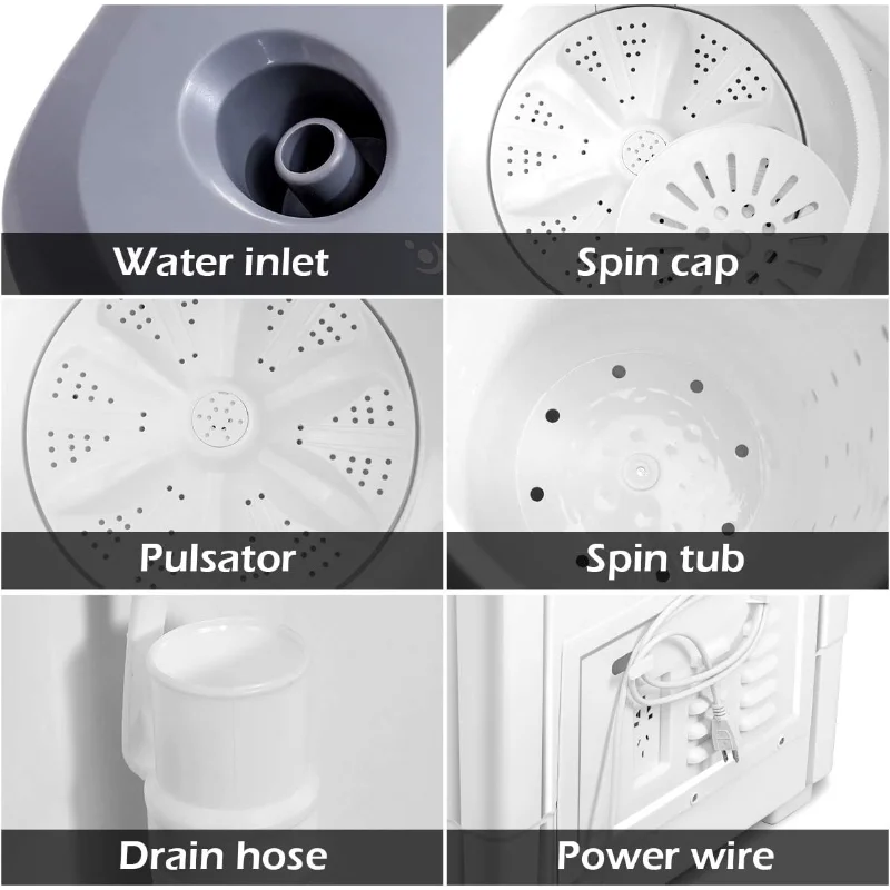 COSTWAY ポータブル洗濯機、ツインタブ 20ポンド容量、洗濯機(12ポンド)とスピナー(8ポンド)、コンパクト洗濯機
