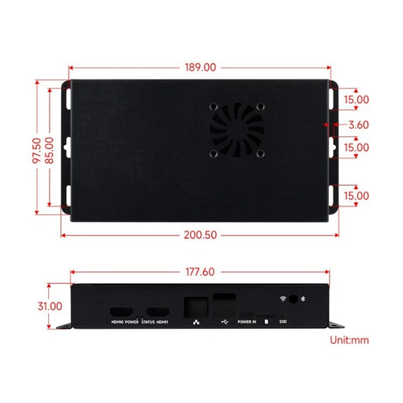حافظة معدنية CM5 لوحدة حساب Raspberry Pi 5 IO مع مروحة تبريد