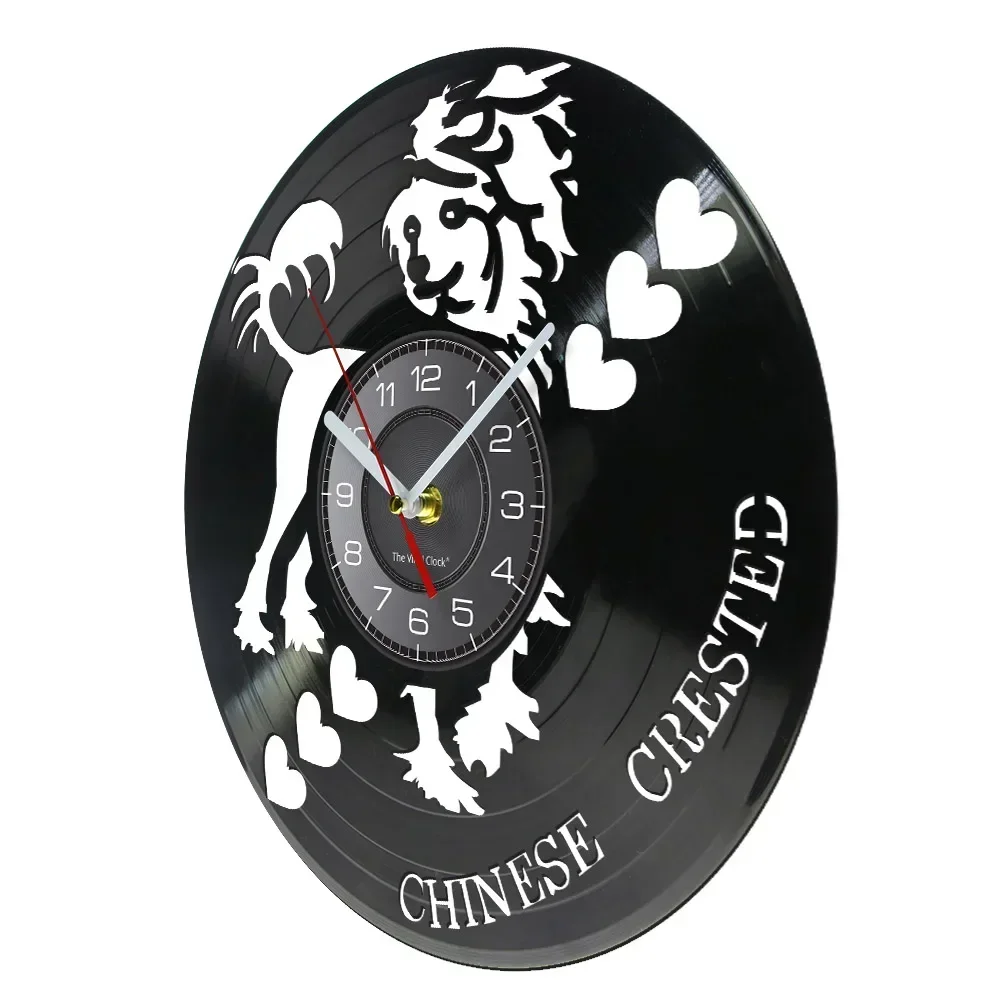 Chinese Crested Dog Modern Design Wall Clock Pet Shop Grooming Puppy Artwork Dogs Breed Vinyl Record Wall Clock Dog Lover Gift