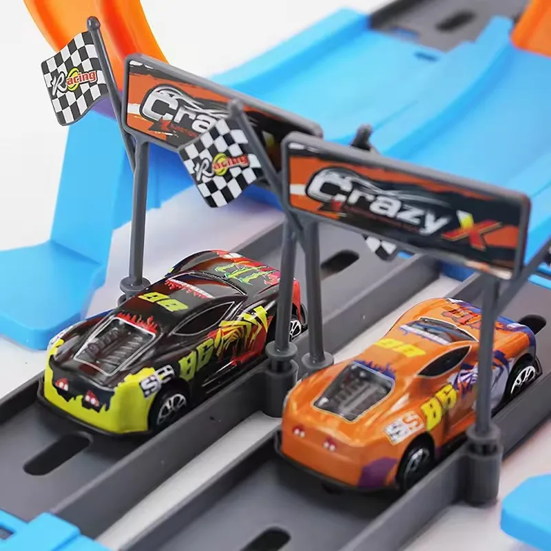Hot Stunt Speed Doppie ruote per auto Modello pista da corsa Kit ferroviari assemblati fai da te Catapulta Rail Car Racing Boy Giocattoli per bambini Regalo
