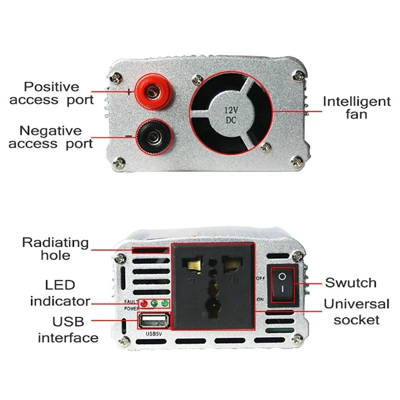 Modified Sine Wave Power Inverter Dual USB  800/1000/1500W 12V to 220V 110V Car Converter Solar Outdoor Emergency Power Inverter