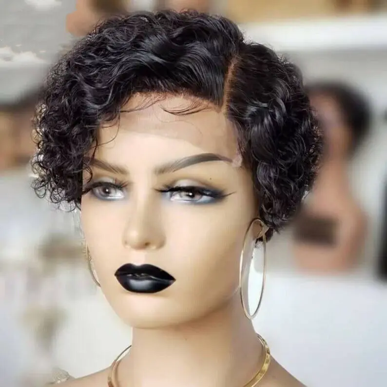 

Short Pixie Cut Afro Kinky Curly Wigs 13x4 L part Lace Front Wig Soft