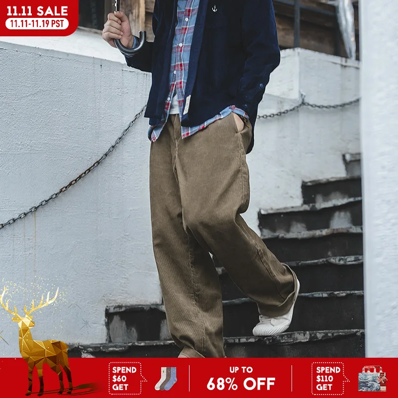 Maden-Calça americana de veludo vintage masculino, streetwear clássico, perna reta, solta, durável, quente, outono, inverno, Amekaji