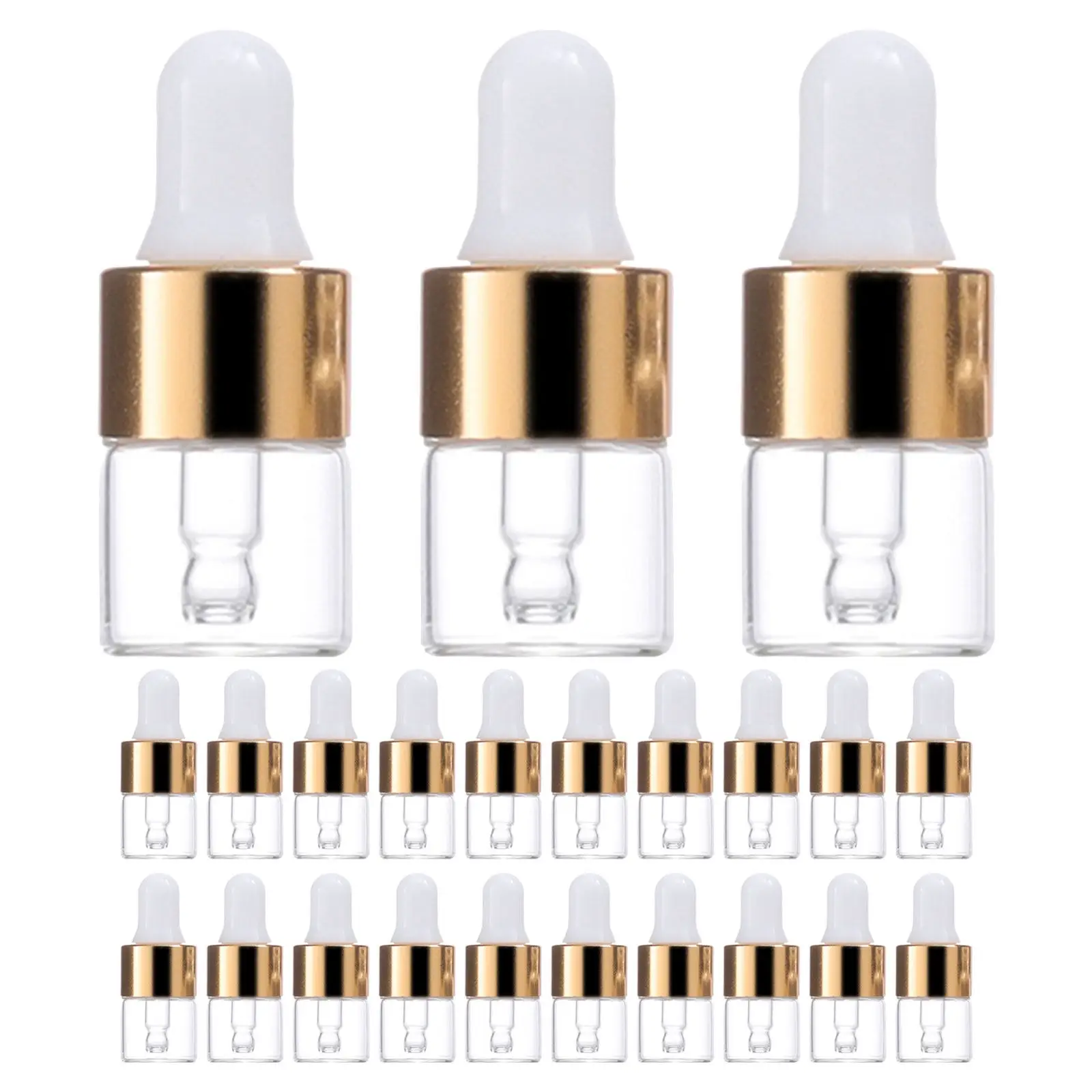 

50 шт. мини-флаконов-капельниц из стекла, 1 мл, прозрачные, для эфирных масел, пустые емкости для косметики, сывороток, парфюмерии, образцов, для путешествий, маленькие