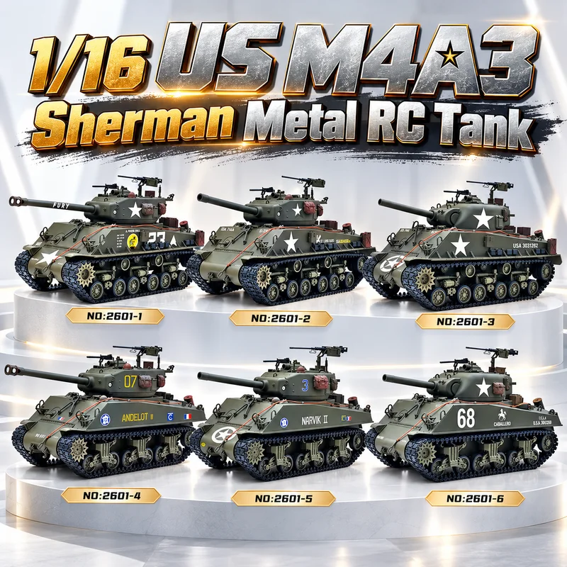 1/16 US M4A3 Sherman Simulation Remote Control Metal Crawler Tank Electric RC 2601 Fury Battle Military Model With Sound-Lights