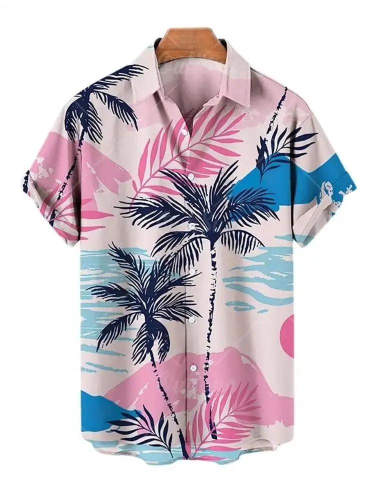 

Men's Summer Hawaiian Casual Short Sleeve Shirt With Comfortable And Breathable Seaside Grass Totem Print