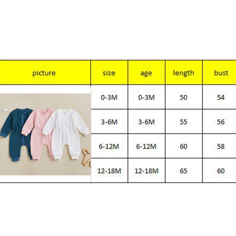 RUEWEY 0 to 18 Months Baby Girl Boy Fleece Romper Spring Autumn Clothes Solid Color Long Sleeve Zipper Front Jumpsuit Newborn