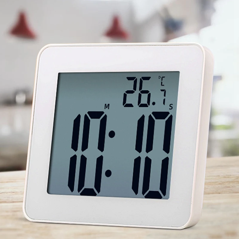 (A02R] Digital Bathroom Clocks Simple LCD Electronic Alarm Clock Waterproof Shower Watches Temperature Clocks Hanging Timer