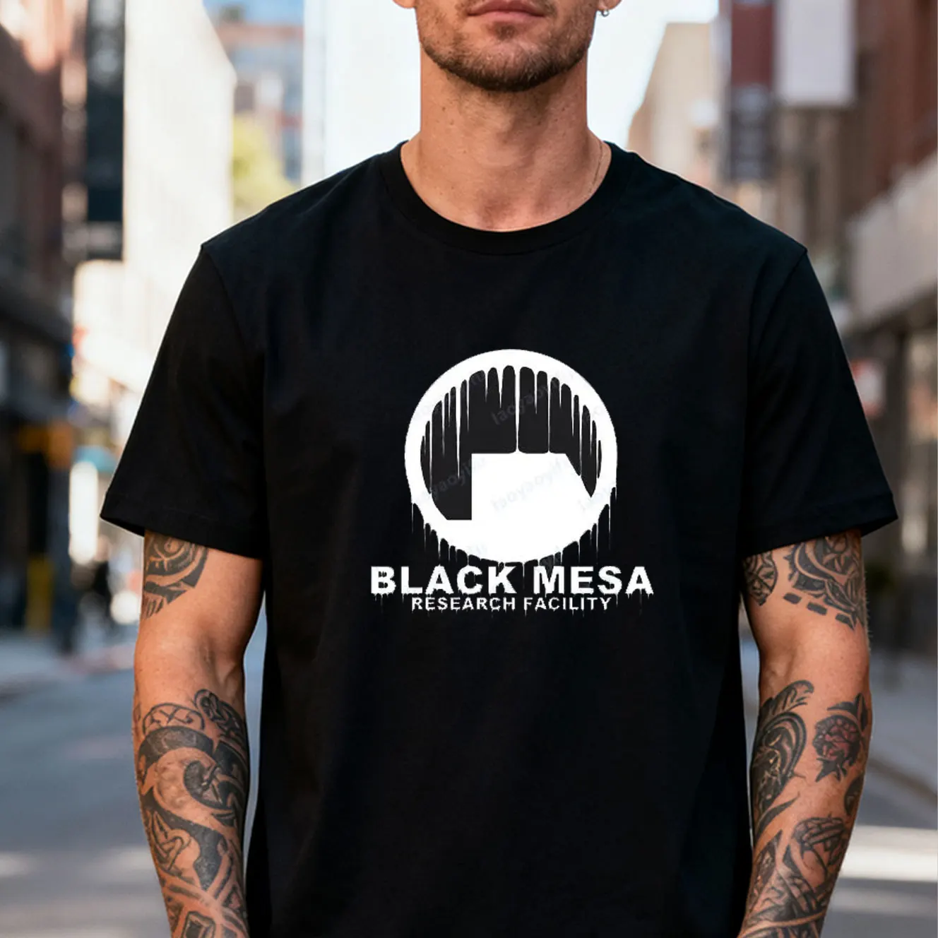 Men Black Mesa logo Research Facility T Shirt Summer Short Sleeve Cotton Portal Game T-shirts Tops Crewneck TShirt Summer