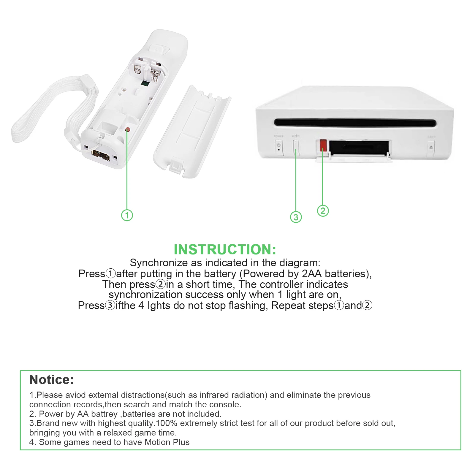 For Nintendo Wii Joystick 2 in 1 Wireless Controller Nunchuck Remote Gamepad Optional Motion Plus Video Game Control