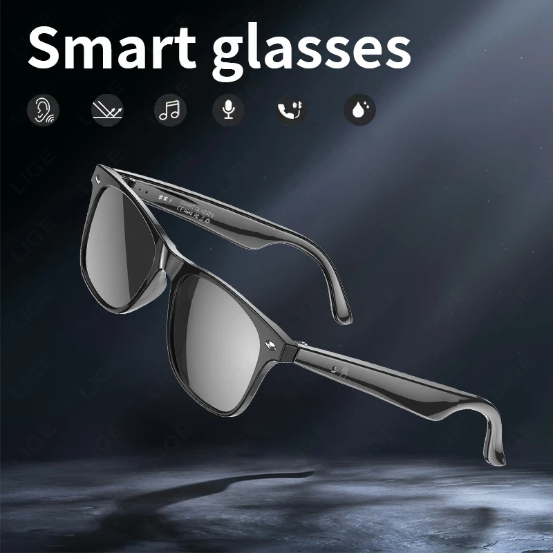 

LIGE Fashion Bluetooth Audio Call Smart Glasses IP65 Водонепроницаемость 134 языка ​​ИИ Интеллектуальный ежедневный разговор Перевод Воспроизведение музыки Дистанционное управление Фотосъемка