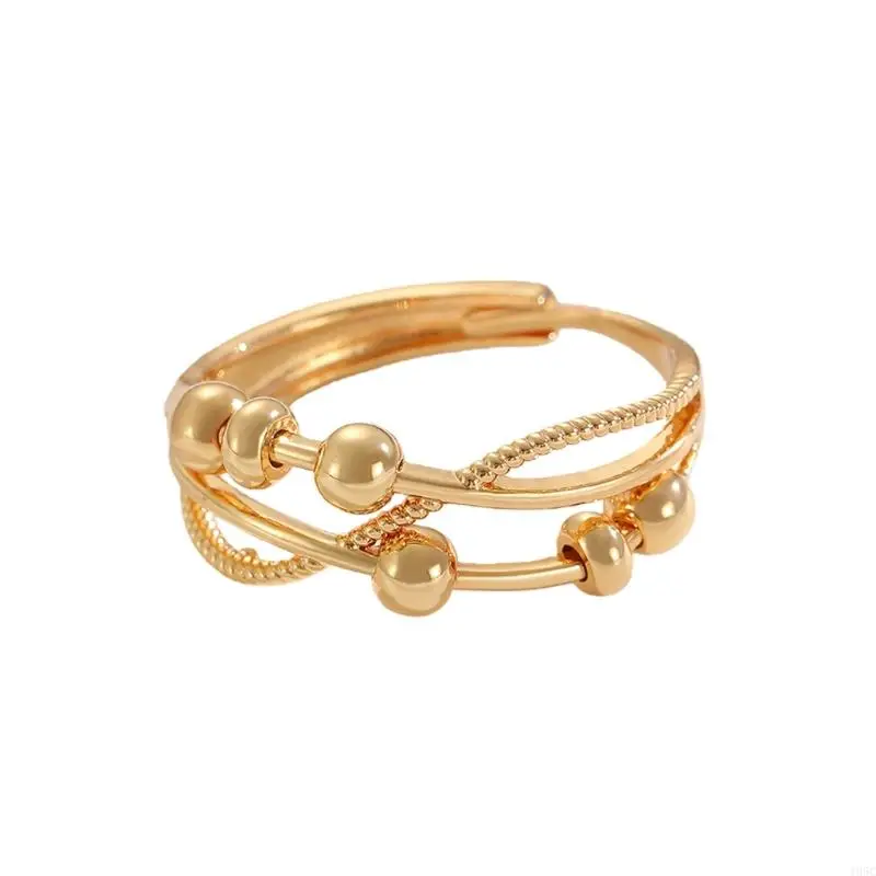 195C Daily Wear Anxiety Relief Open Spinner Ring for Women Rotating Round Beads Finger Ring Fashion Jewelry Gift