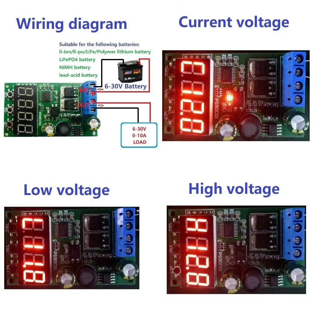 DC 6-30V 15A Battery Discharge Protection Module Multipurpose Battery Discharge Protector Lead-acid Lithium Battery Module Board