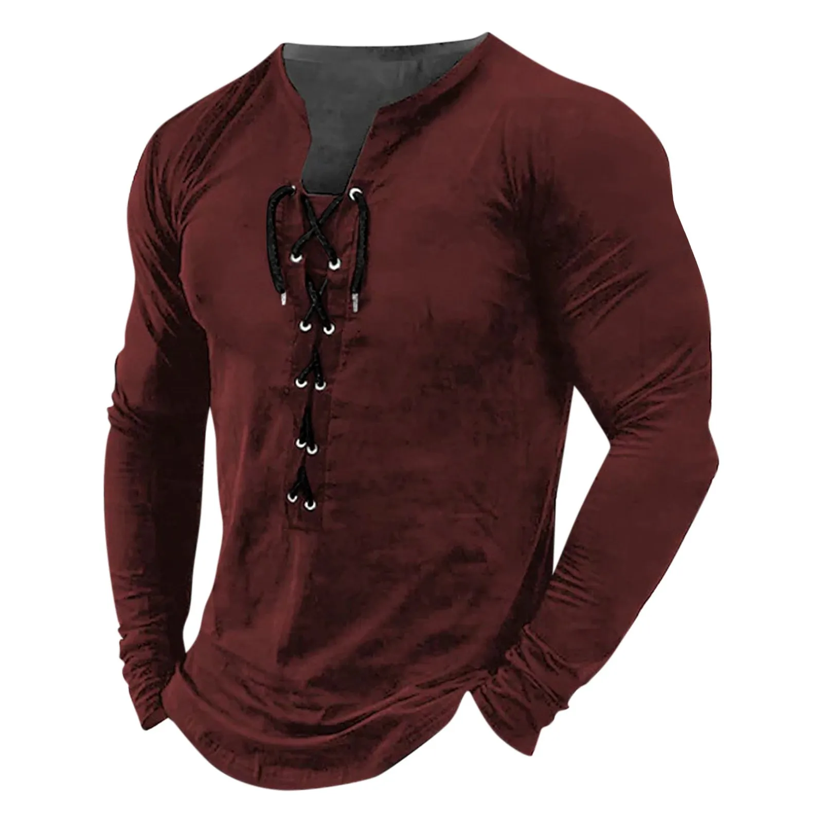 Men'S Outdoor Vintage Lace-Up Hooded Long-Sleeved T-Shirt Autumn Plain Casual Top Camisetas Hombre Verano 2024 футболки оверсайз