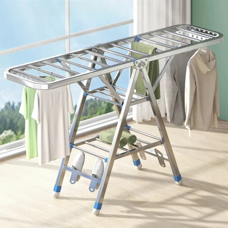 Folding Stainless Steel Drying Rack, Clothes Rack for Household Use, Simple Balcony Drying, Quilt Stand, Laundry