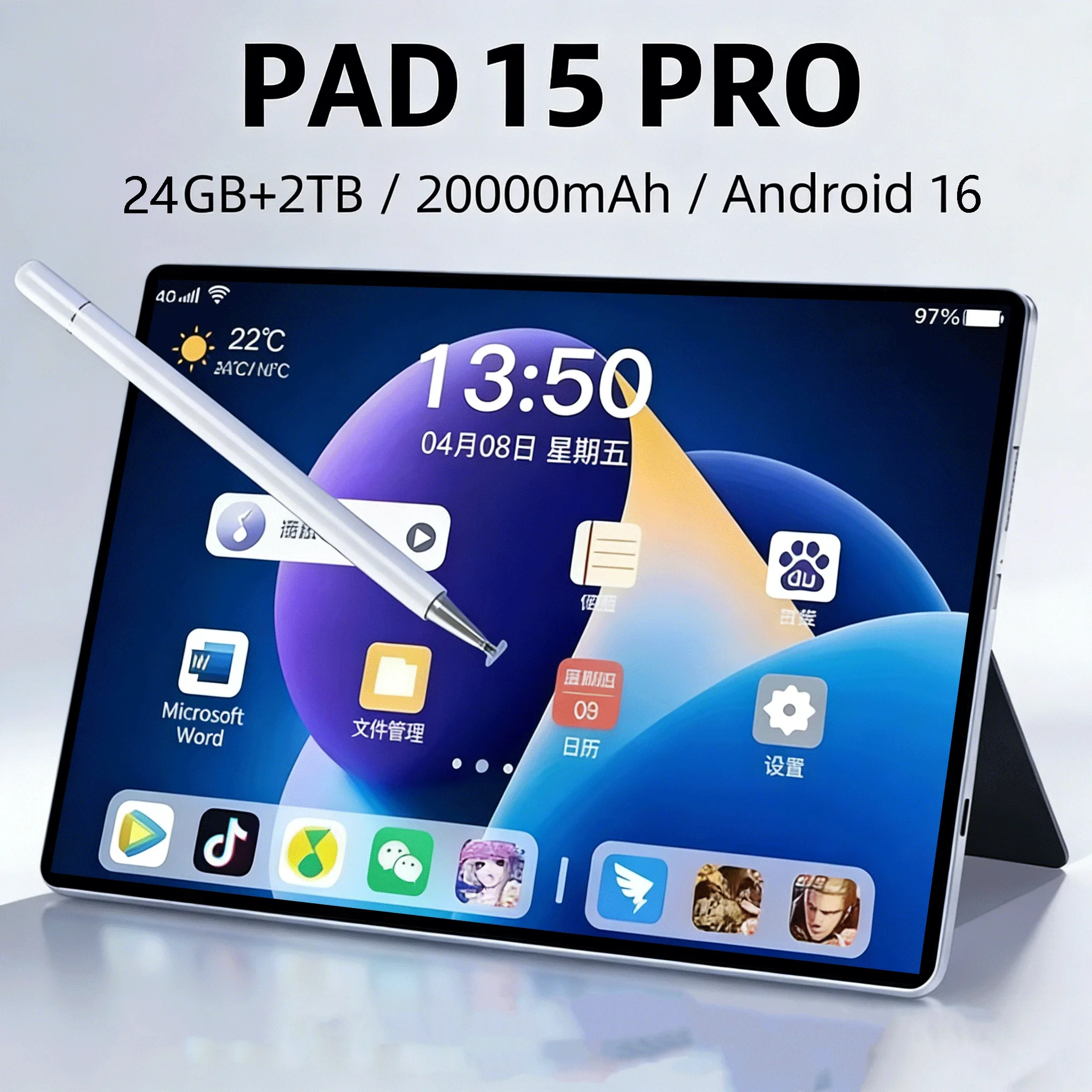 Tablette Originale Édition Mondiale 2026 15 Pro 11 pouces 24 Go 2 To Android 16 Snapdragon 8 Gen 3 Double SIM 5G Wifi Android MI