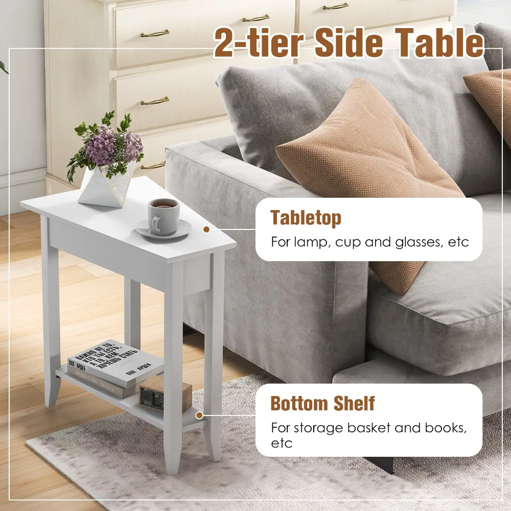 طاولة جانبية للأريكة وضيقة غير منتظمة مكونة من طبقتين مع رف تخزين #6