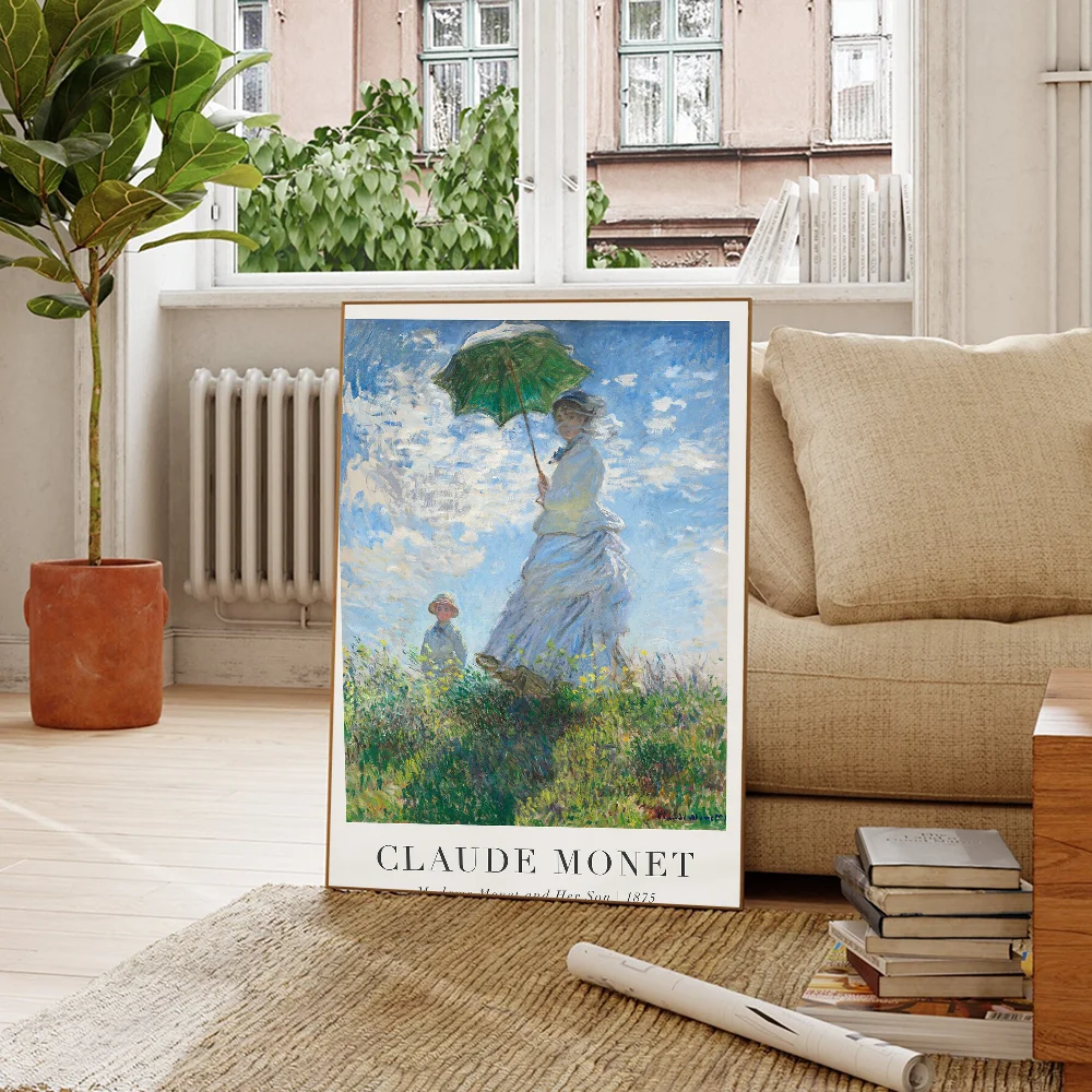 Affiche d'artiste impressionniste Claude Monet, affiche d'art auto-adhésive, imprimés en papier blanc, affiches d'art, peinture murale d'art esthétique