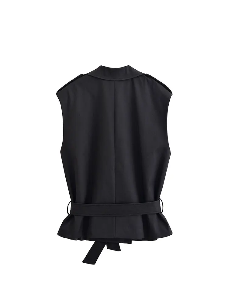 NLZGMSJ صدرية نسائية لخريف 2025 بدون أكمام بأزرار وحزام سترة سترة نسائية للمكتب Y2K