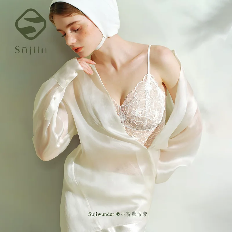 

SUJIIN Sexy Lace Wireless Bras for Women Seamless Lingerie Lady One-pieceThin Tank Bra Elegant Sleeveless Cami Tops Female MX370